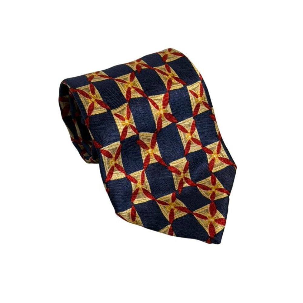 VTG Todays Man Silk Necktie Abstract Gold Red Navy Blue Retro Pattern Formal Men
